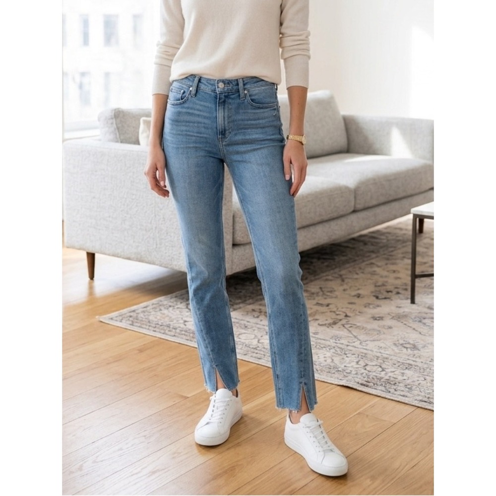 PAIGE‎ Blue Medium Wash Hoxton Slim High Rise Split Hem Denim Jeans Size 28